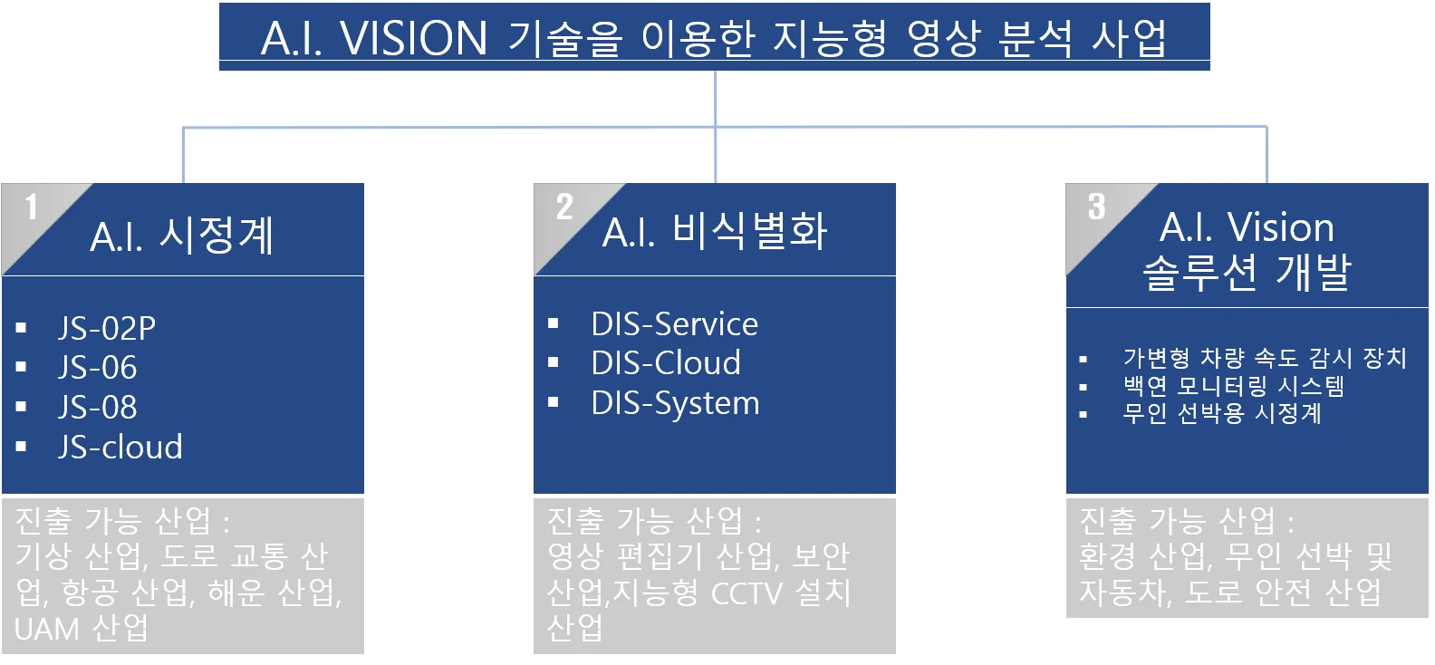 회사소개자료의 AI 영상분석 · 응용 소프트웨어 · 측정 기술 소개 이미지